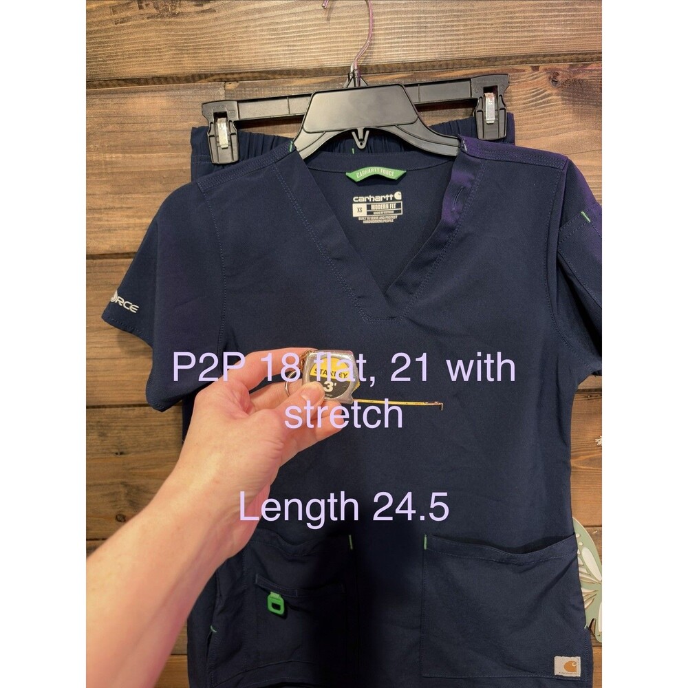Woman’s Carhartt Scrubs Navy Blue And Green 9 Pocket Work Force Set Size XS - Picture 9 of 9